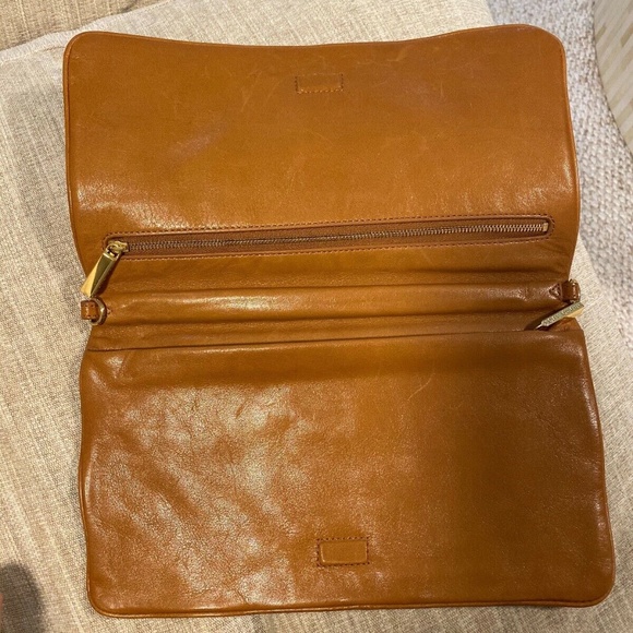 Tory Burch Leather Reva Clutch Shoulder Bag Brown - Picture 3 of 8